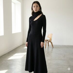 Oak + Fort Black Cutout Long Sleeve Cotton Knit Midi Dress - Large NWOT